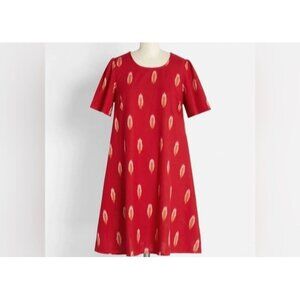 2/$30 Mata Traders Small Cherry Red Ikat A-Line Dress 100% Cotton NWT